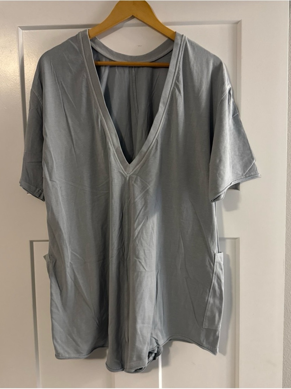 Free People Women’s V-Neck Short Sleeve rompers with pockets in Light Gray